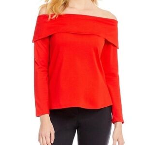 Gibson Latimer Red Off-Shoulder Long Sleeve Top